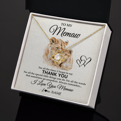 Love Knot Necklace 18K Yellow Gold Finish | 2 | Personalized To My Memaw Necklace From Granddaughter Thank You Lion Memaw Gift For Mothers Day Birthday Gift Christmas For Memaw Gift Box Message Card | teecentury