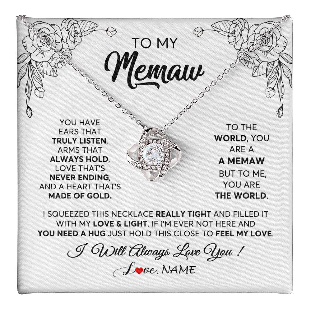 Love Knot Necklace 14K White Gold Finish | 1 | Personalized To My Memaw Necklace From Grandkids Granddaughter Hold This Close Feel My Love Memaw Birthday Mothers Day Jewelry Customized Gift Box Message Card | teecentury