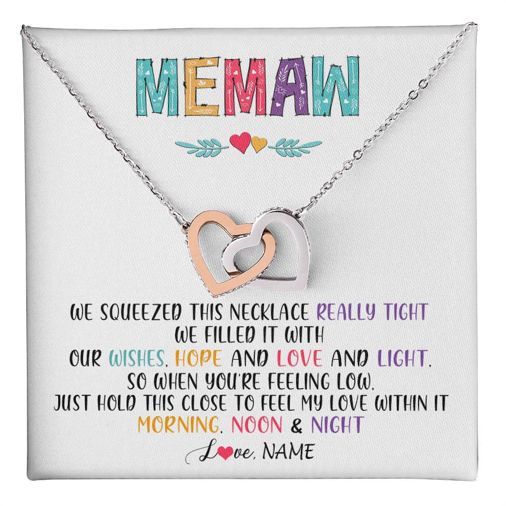 Interlocking Hearts Necklace Stainless Steel & Rose Gold Finish | 1 | Personalized To My Memaw Necklace From Grandkids Granddaughter We Squeezed This Necklace Memaw Birthday Mothers Day Jewelry Customized Gift Box Message Card | teecentury