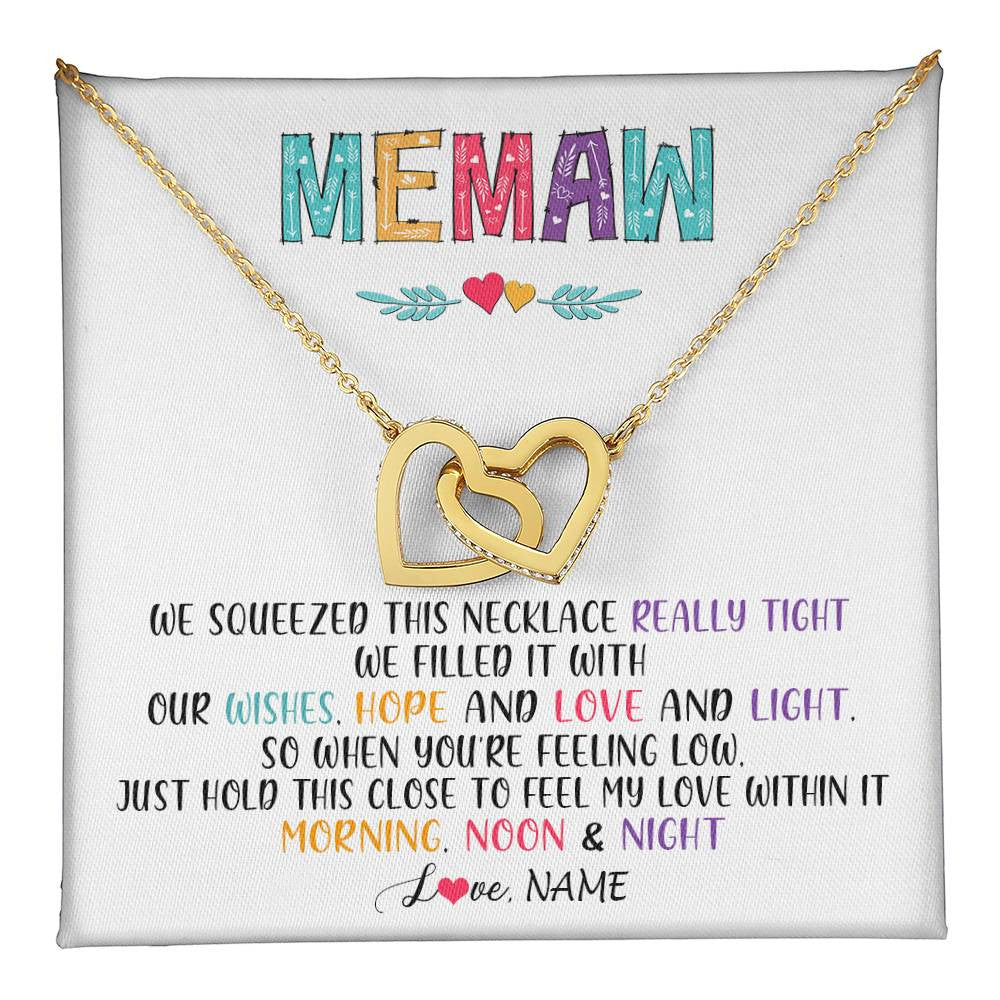 Interlocking Hearts Necklace 18K Yellow Gold Finish | 1 | Personalized To My Memaw Necklace From Grandkids Granddaughter We Squeezed This Necklace Memaw Birthday Mothers Day Jewelry Customized Gift Box Message Card | teecentury