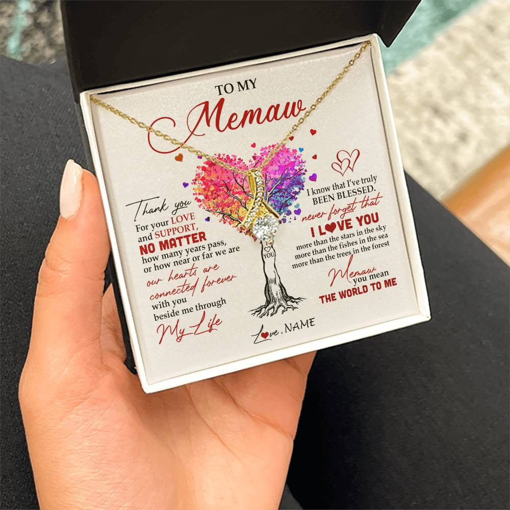 Alluring Beauty Necklace 18K Yellow Gold Finish | 2 | Personalized To My Memaw Necklace From Grandkids Never Forget That I Love You You Mean The World Memaw Birthday Mothers Day Jewelry Customized Gift Box Message Card | teecentury