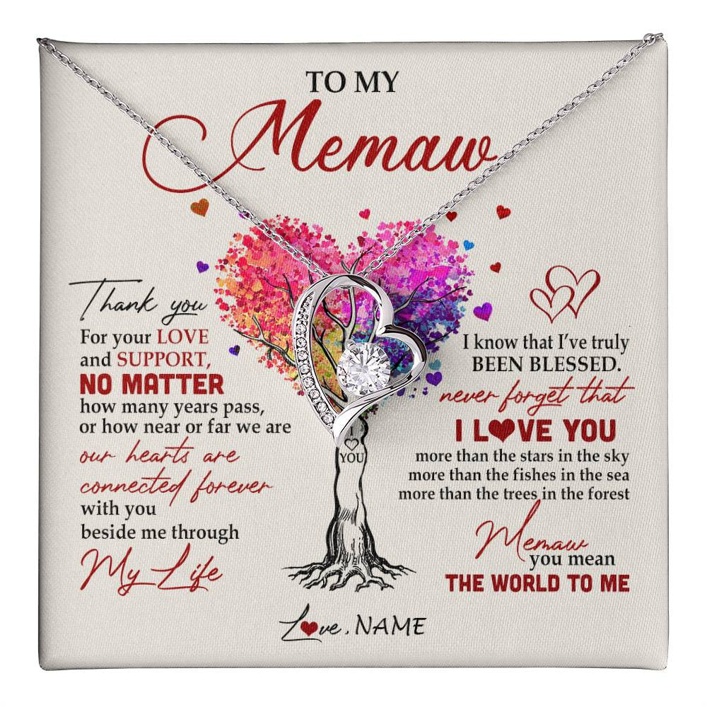 Forever Love Necklace 14K White Gold Finish | 1 | Personalized To My Memaw Necklace From Grandkids Never Forget That I Love You You Mean The World Memaw Birthday Mothers Day Jewelry Customized Gift Box Message Card | teecentury