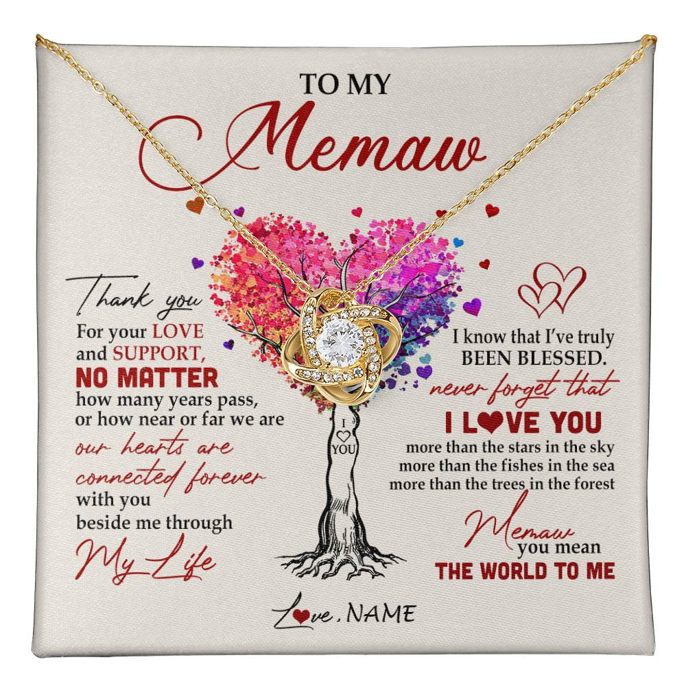 Love Knot Necklace 18K Yellow Gold Finish | 1 | Personalized To My Memaw Necklace From Grandkids Never Forget That I Love You You Mean The World Memaw Birthday Mothers Day Jewelry Customized Gift Box Message Card | teecentury