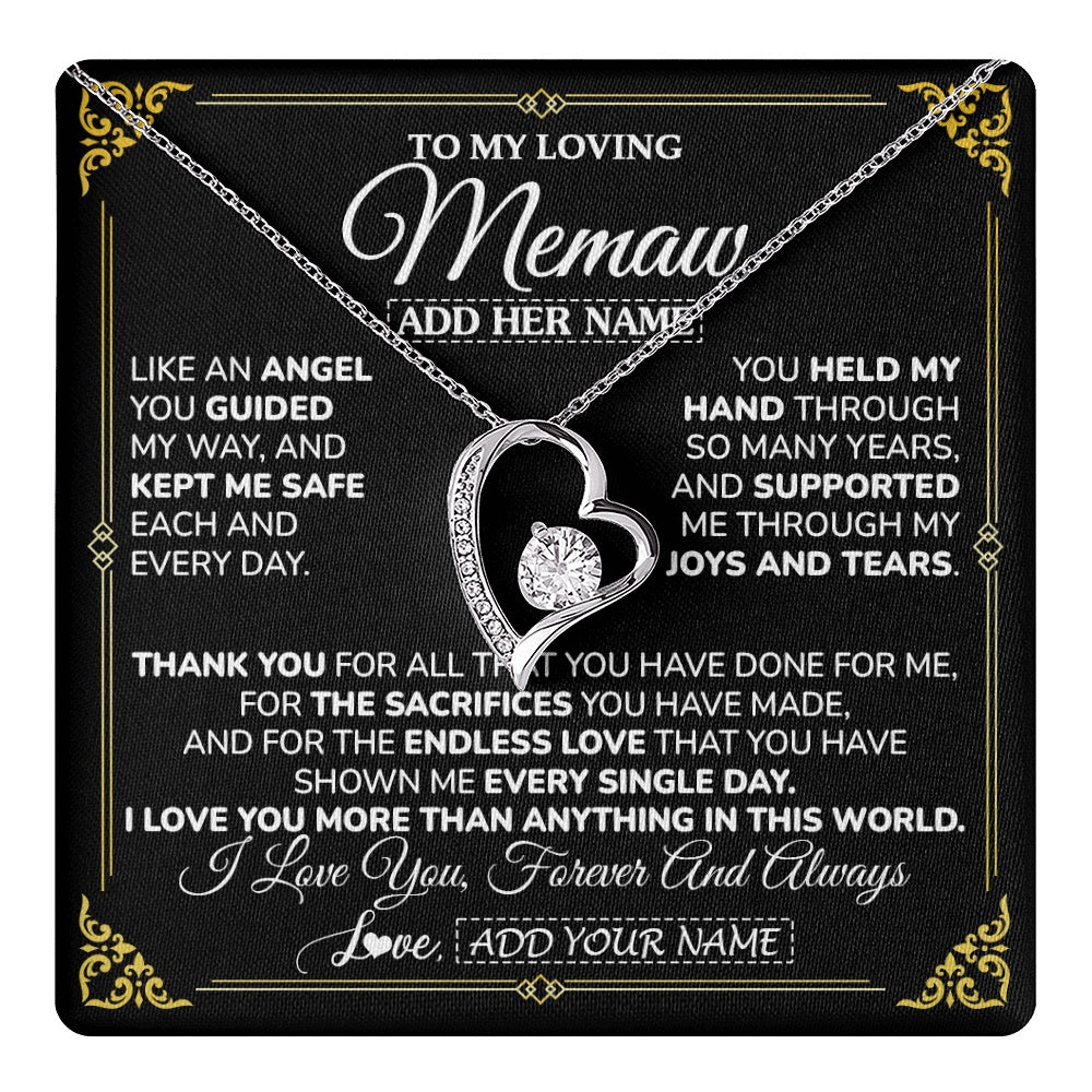 Forever Love Necklace 14K White Gold Finish | 1 | Personalized To My Memaw Necklace Gifts Meaningful Gift To Memaw From Granddaughter Without You There Is No Me Mothers Day Birthday Gift Box Message Card | https://teecentury.