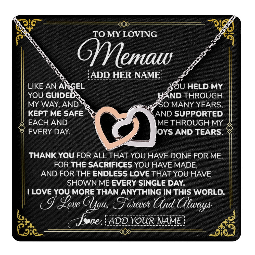 Interlocking Hearts Necklace Stainless Steel & Rose Gold Finish | 1 | Personalized To My Memaw Necklace Gifts Meaningful Gift To Memaw From Granddaughter Without You There Is No Me Mothers Day Birthday Gift Box Message Card | https://teecentury.