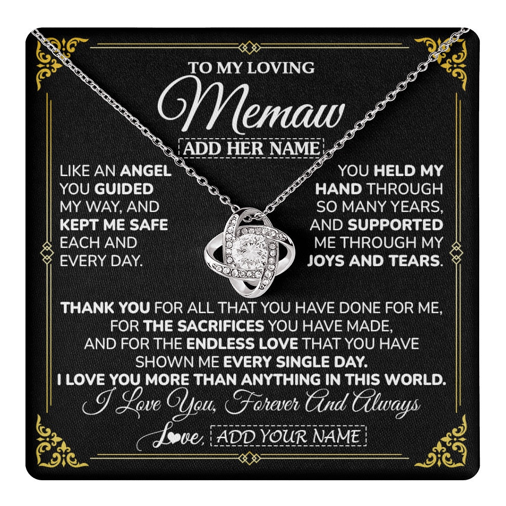 Love Knot Necklace 14K White Gold Finish | 1 | Personalized To My Memaw Necklace Gifts Meaningful Gift To Memaw From Granddaughter Without You There Is No Me Mothers Day Birthday Gift Box Message Card | https://teecentury.