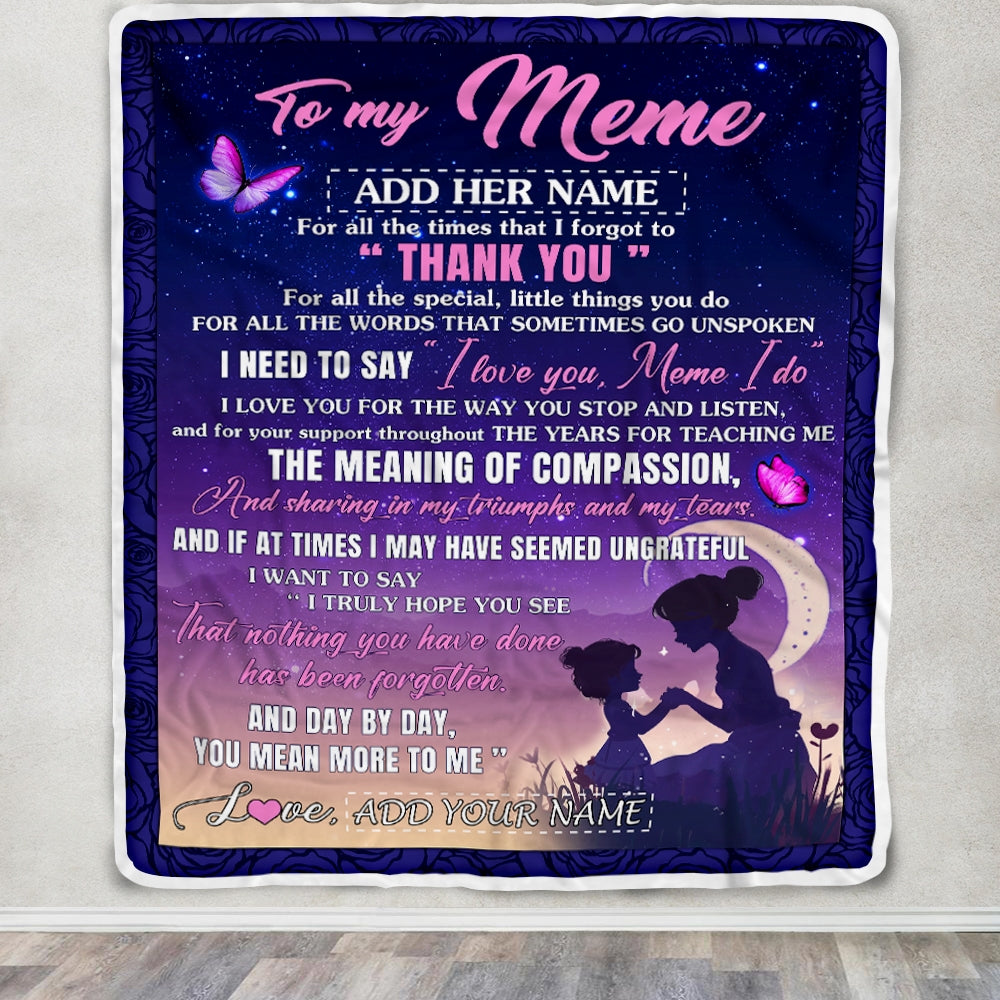 Personalized To My Meme Blanket From Grandkids Granddaughter Night Sky Thank You Love You Meme Birthday Gifts Mothers Day Christmas Customized Fleece Blanket | teecentury