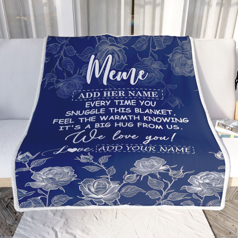 Personalized To My Meme Gifts Blanket From Granddaughter Grandson Blue Flower Love You Birthday Gifts For Meme Mothers Day Christmas Meme Fleece Blanket | teecentury