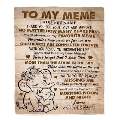 Personalized To My Meme Gifts Blanket From Granddaughter Grandson Elephant My Favorite Meme Birthday Gifts Mothers Day Christmas Custom Name Fleece Blanket | teecentury