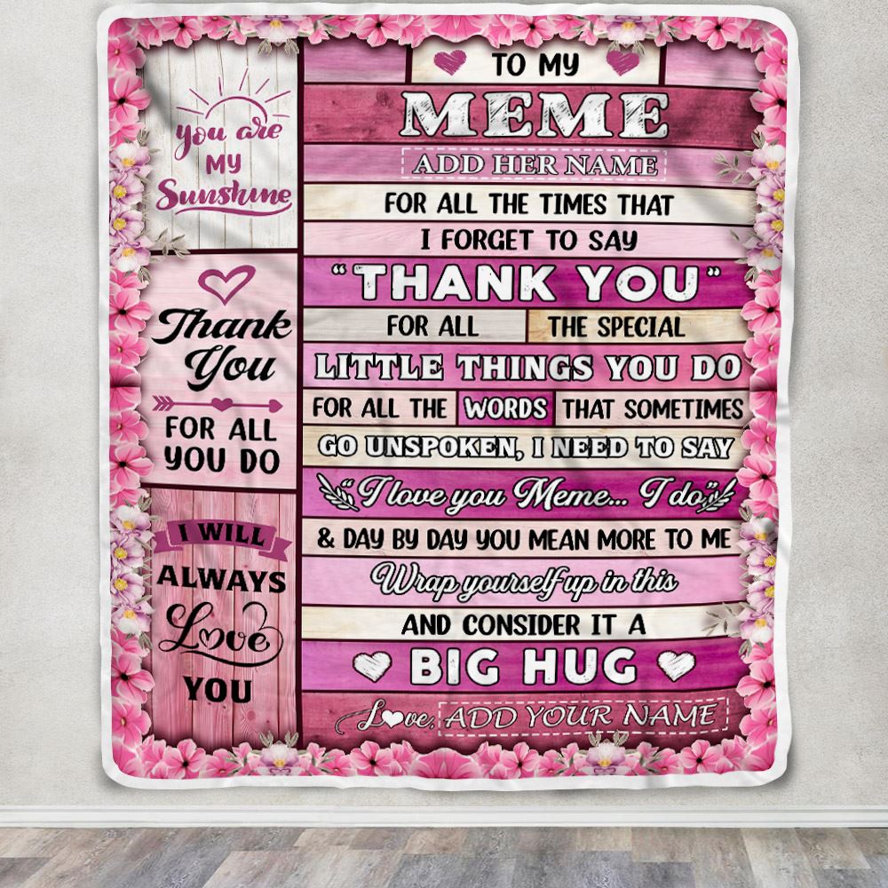 Personalized To My Meme Gifts Blanket From Granddaughter Grandson Wood Thank You Best Meme Birthday Gifts Mothers Day Christmas Custom Name Fleece Blanket | teecentury