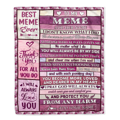 Personalized To My Meme Gifts Blanket From Granddaughter Grandson Wood Thank You For All Gifts For Meme Mothers Day Birthday Christmas Custom Fleece Blanket | teecentury