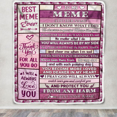 Personalized To My Meme Gifts Blanket From Granddaughter Grandson Wood Thank You For All Gifts For Meme Mothers Day Birthday Christmas Custom Fleece Blanket | teecentury