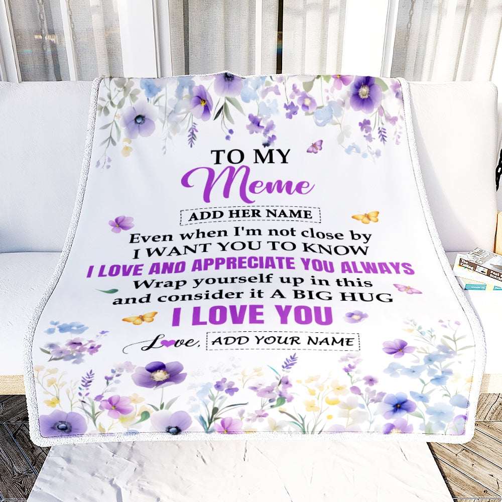 Personalized To My Meme Gifts From Granddaughter Grandson Blanket I Love You Purple Floral Birthday Gift Idea For Meme Gifts Christmas Custom Fleece Blanket | teecentury