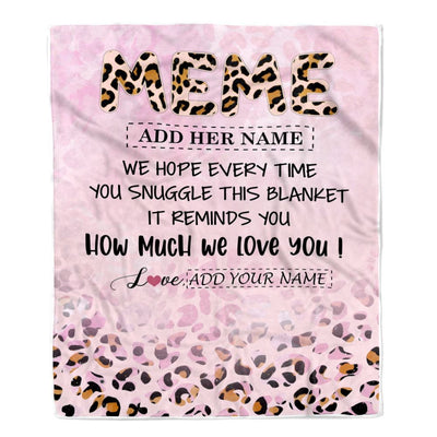 Personalized To My Meme Gifts From Granddaughter Grandson Blanket Pink Leopard Happy Birthday Gifts For Meme Mothers Day Christmas Customized Fleece Blanket | teecentury