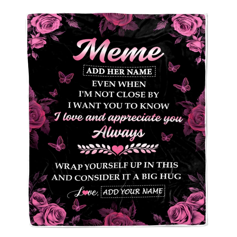 Personalized To My Meme Gifts From Granddaughter Grandson Blanket Rose Floral It A Big Hug Birthday Gift Idea For Meme Gifts Christmas Custom Fleece Blanket | teecentury