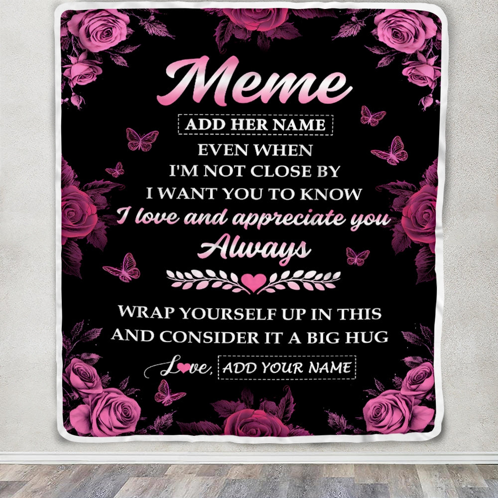 Personalized To My Meme Gifts From Granddaughter Grandson Blanket Rose Floral It A Big Hug Birthday Gift Idea For Meme Gifts Christmas Custom Fleece Blanket | teecentury