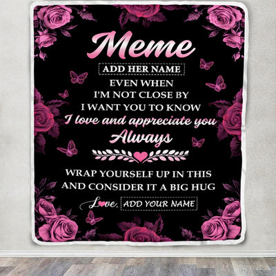 Personalized To My Meme Gifts From Granddaughter Grandson Blanket Rose Floral It A Big Hug Birthday Gift Idea For Meme Gifts Christmas Custom Fleece Blanket | teecentury