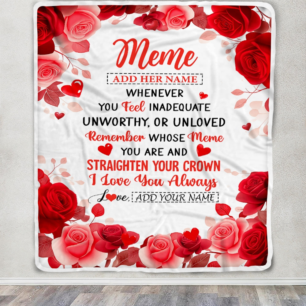 Personalized To My Meme Gifts From Granddaughter Grandson Blanket Rose Flower Anniversary Birthday Gifts Meme Mothers Day Christmas Custom Fleece Throw Blanket | teecentury