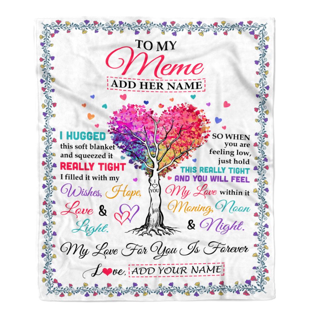Personalized To My Meme Gifts From Granddaughter Grandson Hugged Blanket Birthday Gifts For Meme Mothers Day Thanksgiving Christmas Customized Fleece Blanket | teecentury