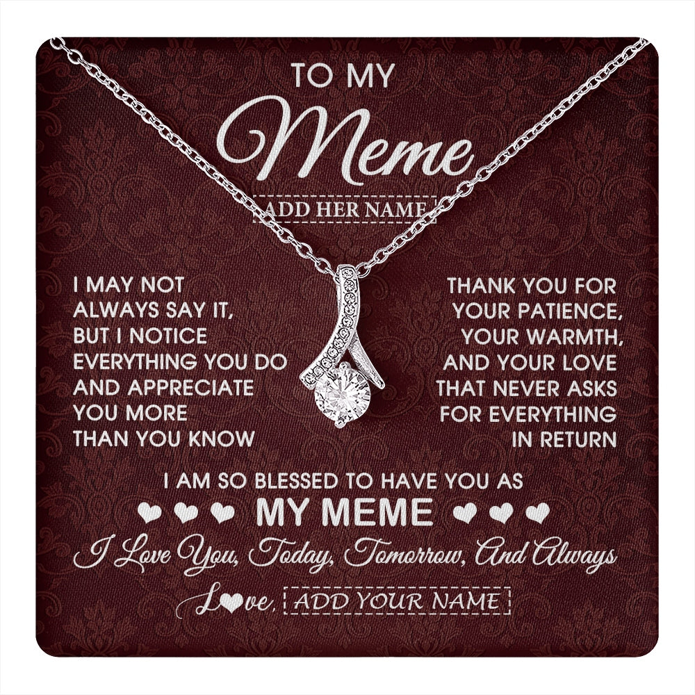 Alluring Beauty Necklace 14K White Gold Finish | 1 | Personalized To My Meme Gifts From Granddaughter Necklace Meaningful Jewelry Pendant Gifts For Meme Mothers Day Birthday Christmas Custom Gift Box Message Card | https://teecentury.