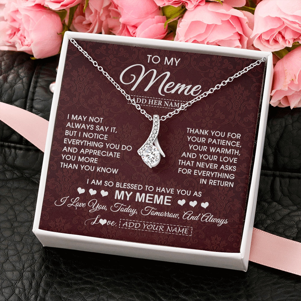 Alluring Beauty Necklace 14K White Gold Finish | 2 | Personalized To My Meme Gifts From Granddaughter Necklace Meaningful Jewelry Pendant Gifts For Meme Mothers Day Birthday Christmas Custom Gift Box Message Card | https://teecentury.
