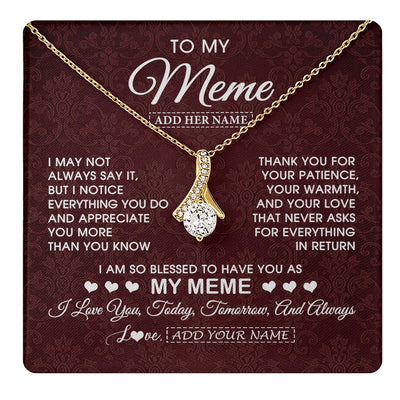 Alluring Beauty Necklace 18K Yellow Gold Finish | 1 | Personalized To My Meme Gifts From Granddaughter Necklace Meaningful Jewelry Pendant Gifts For Meme Mothers Day Birthday Christmas Custom Gift Box Message Card | https://teecentury.