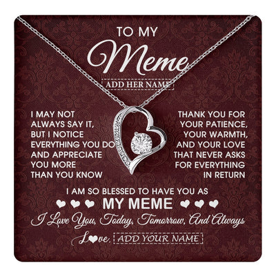 Forever Love Necklace 14K White Gold Finish | 1 | Personalized To My Meme Gifts From Granddaughter Necklace Meaningful Jewelry Pendant Gifts For Meme Mothers Day Birthday Christmas Custom Gift Box Message Card | https://teecentury.