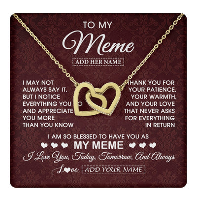 Interlocking Hearts Necklace 18K Yellow Gold Finish | 1 | Personalized To My Meme Gifts From Granddaughter Necklace Meaningful Jewelry Pendant Gifts For Meme Mothers Day Birthday Christmas Custom Gift Box Message Card | https://teecentury.