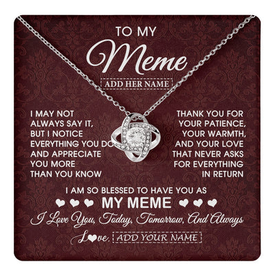 Love Knot Necklace 14K White Gold Finish | 1 | Personalized To My Meme Gifts From Granddaughter Necklace Meaningful Jewelry Pendant Gifts For Meme Mothers Day Birthday Christmas Custom Gift Box Message Card | https://teecentury.