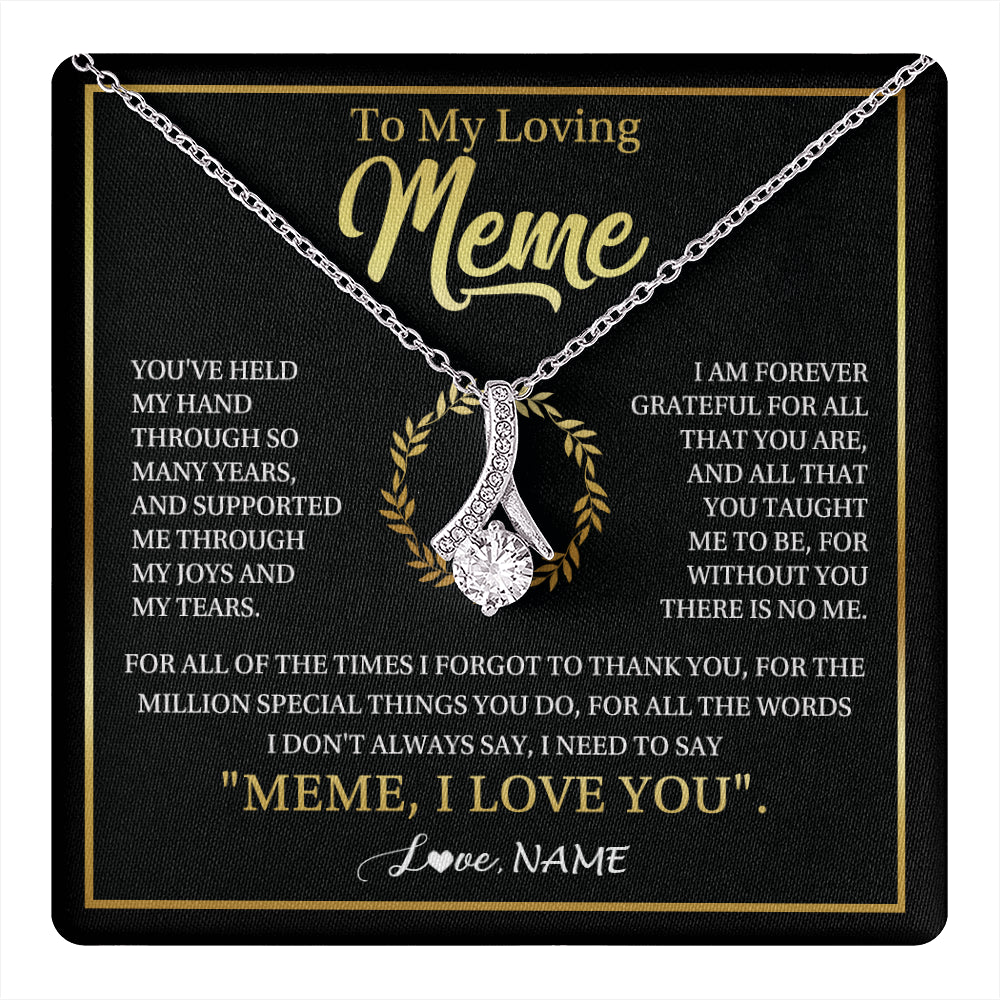 Alluring Beauty Necklace 14K White Gold Finish | 1 | Personalized To My Meme Gifts Necklace From Granddaughter Grandson Grateful Thank You Meme Birthday Mothers Day Christmas Customized Gift Box Message Card | teecentury