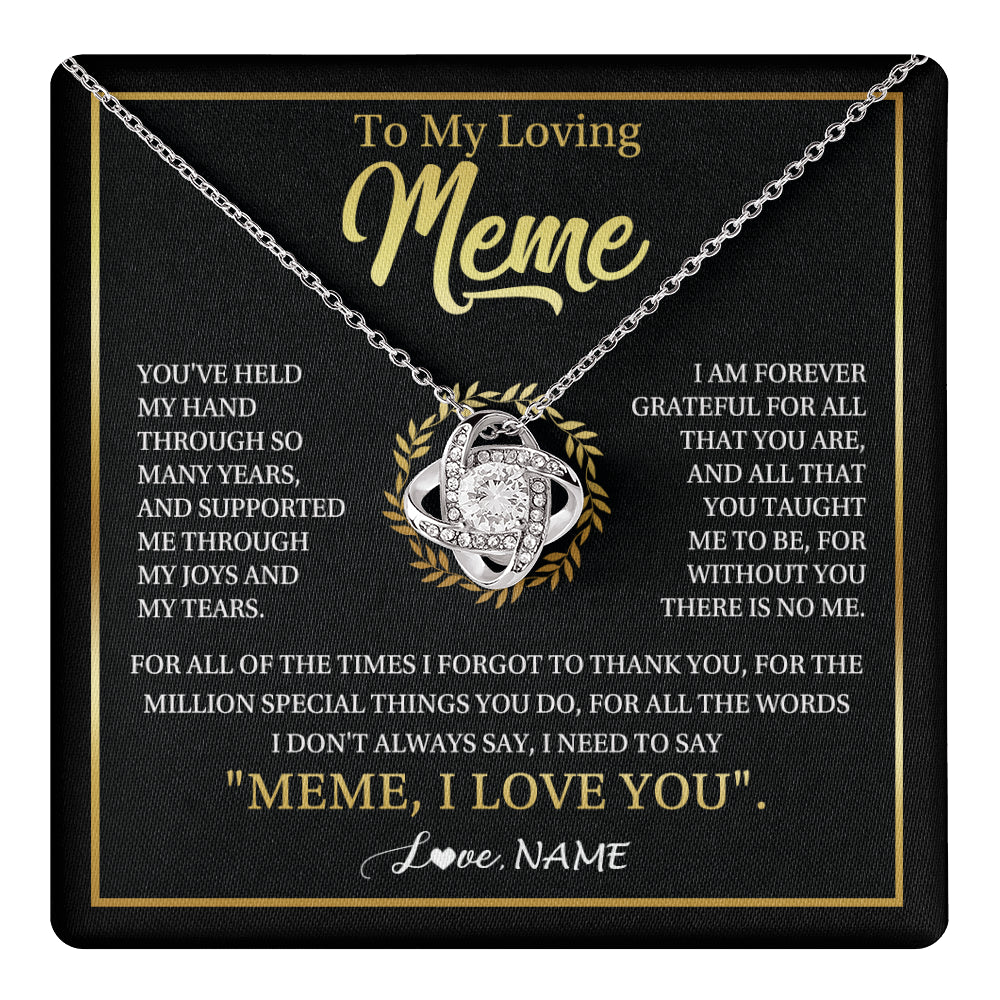 Love Knot Necklace 14K White Gold Finish | 1 | Personalized To My Meme Gifts Necklace From Granddaughter Grandson Grateful Thank You Meme Birthday Mothers Day Christmas Customized Gift Box Message Card | teecentury