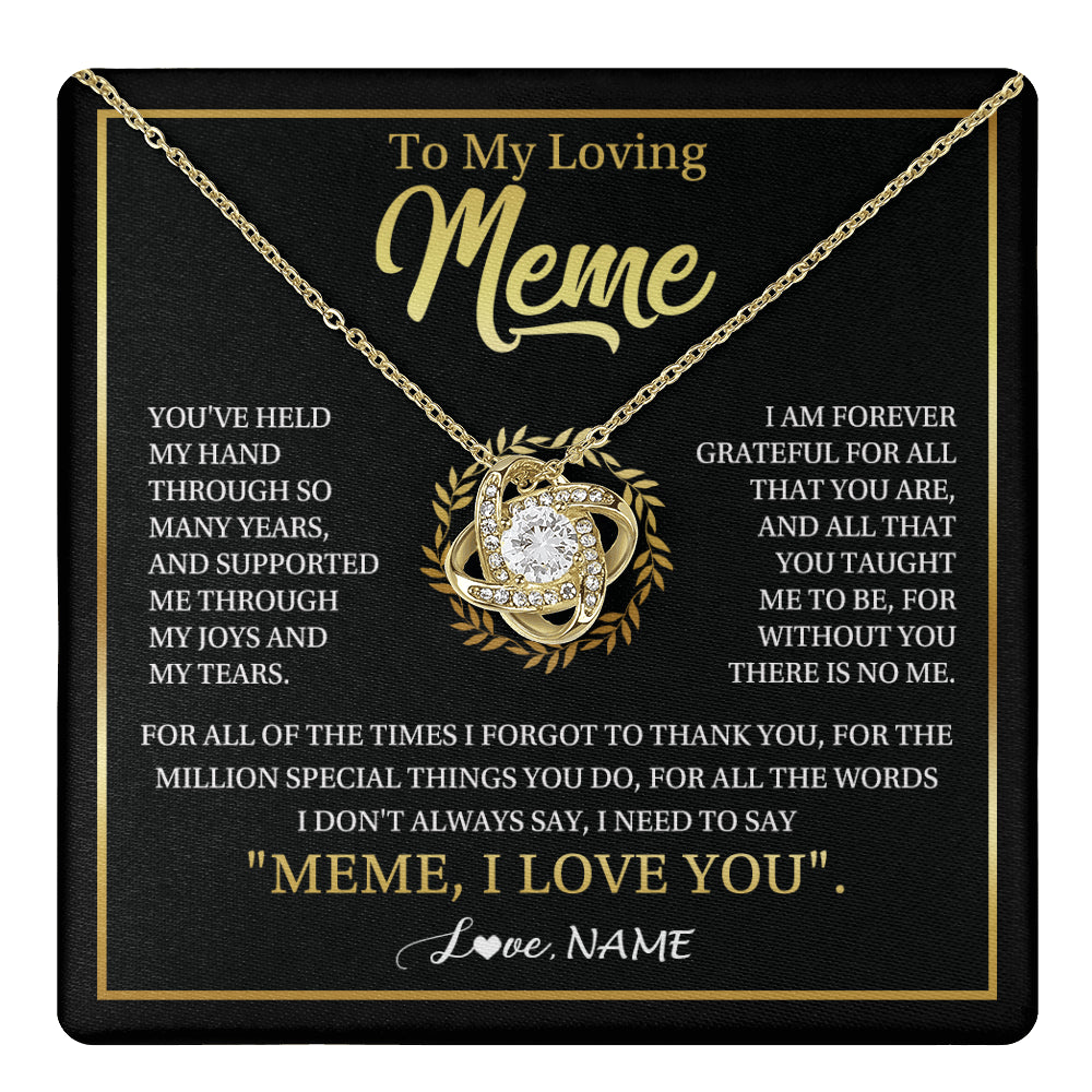 Love Knot Necklace 18K Yellow Gold Finish | 1 | Personalized To My Meme Gifts Necklace From Granddaughter Grandson Grateful Thank You Meme Birthday Mothers Day Christmas Customized Gift Box Message Card | teecentury