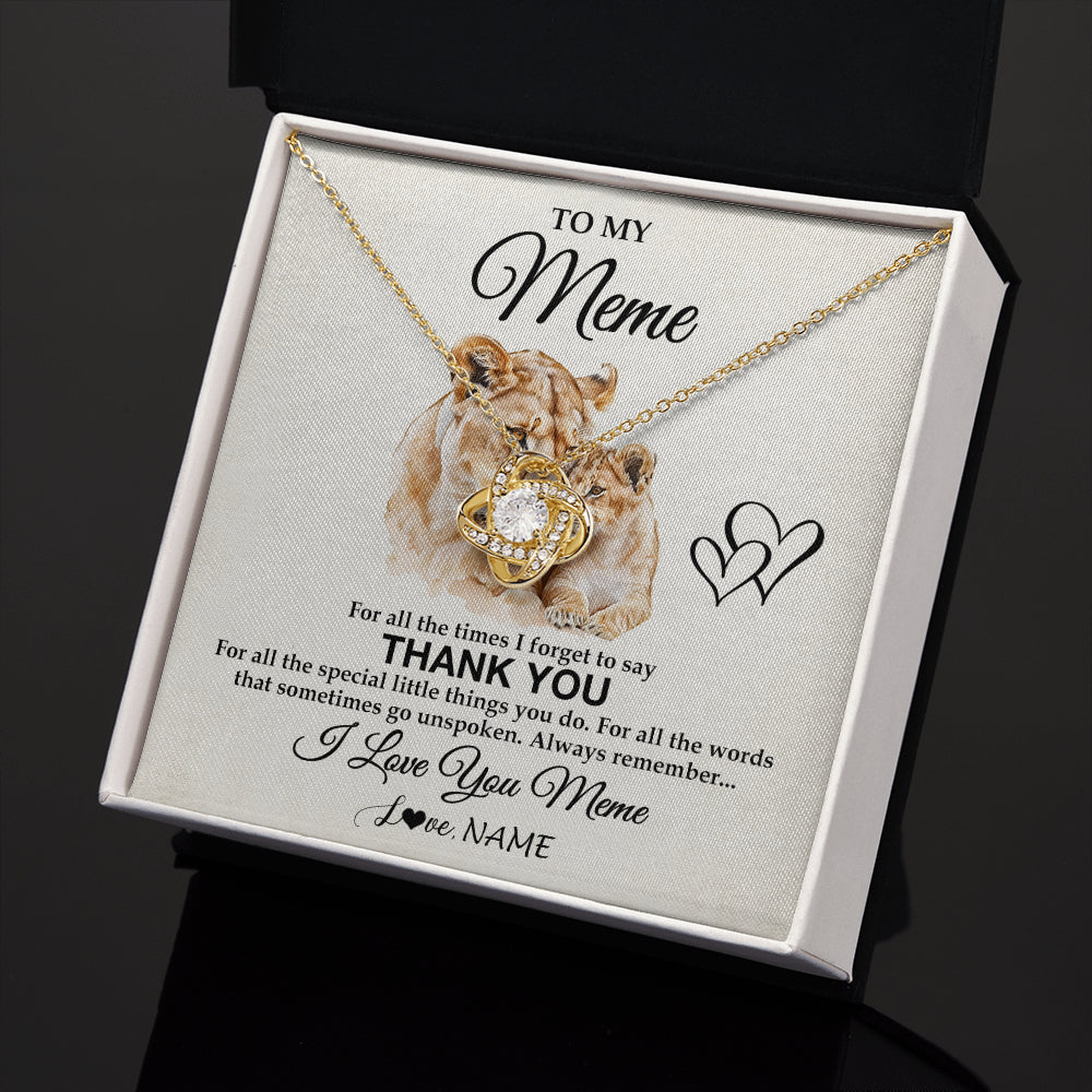 Love Knot Necklace 18K Yellow Gold Finish | 2 | Personalized To My Meme Necklace From Granddaughter Thank You Lion Meme Gift For Mothers Day Birthday Gift Christmas For Meme Customized Gift Box Message Card | teecentury