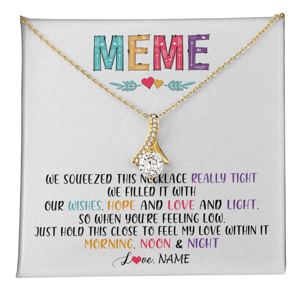 Alluring Beauty Necklace 18K Yellow Gold Finish | 1 | Personalized To My Meme Necklace From Grandkids Granddaughter We Squeezed This Necklace Meme Birthday Mothers Day Christmas Customized Gift Box Message Card | teecentury