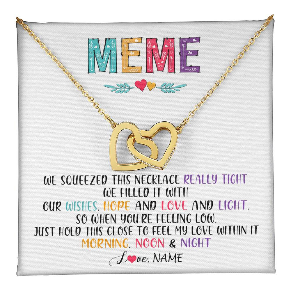 Interlocking Hearts Necklace 18K Yellow Gold Finish | 1 | Personalized To My Meme Necklace From Grandkids Granddaughter We Squeezed This Necklace Meme Birthday Mothers Day Christmas Customized Gift Box Message Card | teecentury