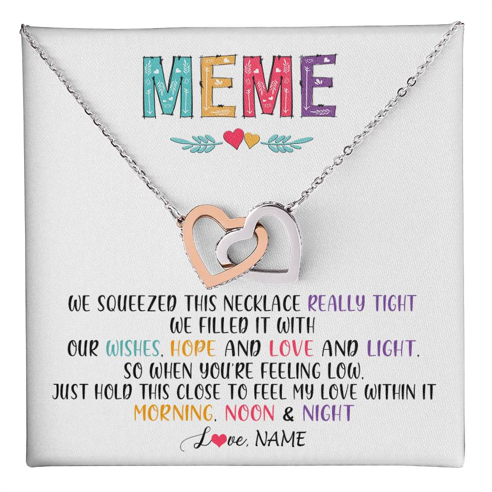 Interlocking Hearts Necklace Stainless Steel & Rose Gold Finish | 1 | Personalized To My Meme Necklace From Grandkids Granddaughter We Squeezed This Necklace Meme Birthday Mothers Day Christmas Customized Gift Box Message Card | teecentury
