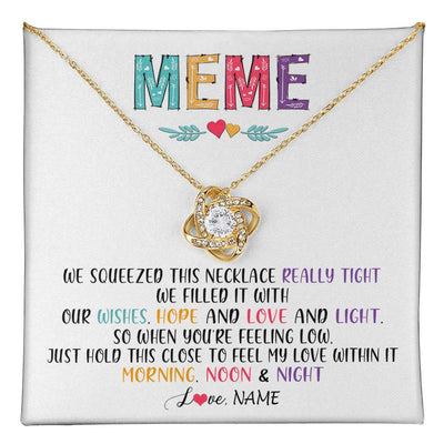 Love Knot Necklace 18K Yellow Gold Finish | 1 | Personalized To My Meme Necklace From Grandkids Granddaughter We Squeezed This Necklace Meme Birthday Mothers Day Christmas Customized Gift Box Message Card | teecentury