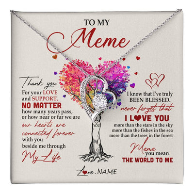 Forever Love Necklace 14K White Gold Finish | 1 | Personalized To My Meme Necklace From Grandkids Never Forget That I Love You You Mean The World Meme Birthday Mothers Day Christmas Customized Gift Box Message Card | teecentury