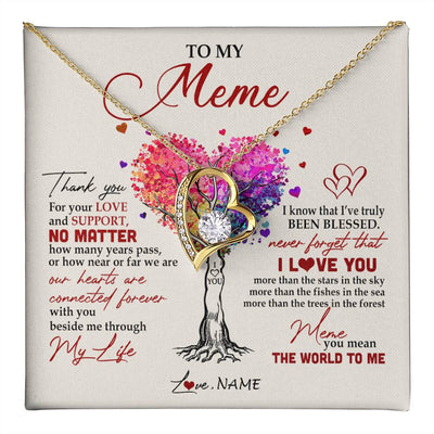 Forever Love Necklace 18K Yellow Gold Finish | 1 | Personalized To My Meme Necklace From Grandkids Never Forget That I Love You You Mean The World Meme Birthday Mothers Day Christmas Customized Gift Box Message Card | teecentury