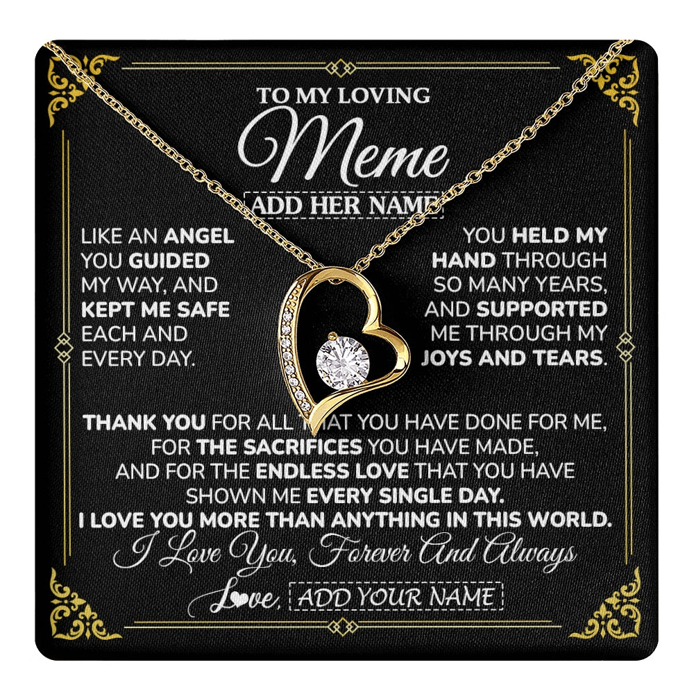 Forever Love Necklace 18K Yellow Gold Finish | 1 | Personalized To My Meme Necklace Gifts Meaningful Gift To Meme From Granddaughter Without You There Is No Me Mothers Day Birthday Custom Gift Box Message Card | https://teecentury.