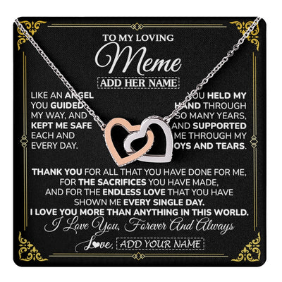 Interlocking Hearts Necklace Stainless Steel & Rose Gold Finish | 1 | Personalized To My Meme Necklace Gifts Meaningful Gift To Meme From Granddaughter Without You There Is No Me Mothers Day Birthday Custom Gift Box Message Card | https://teecentury.