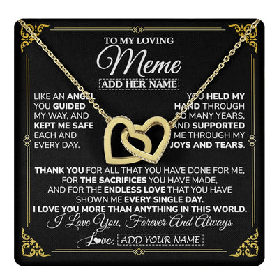 Interlocking Hearts Necklace 18K Yellow Gold Finish | 1 | Personalized To My Meme Necklace Gifts Meaningful Gift To Meme From Granddaughter Without You There Is No Me Mothers Day Birthday Custom Gift Box Message Card | https://teecentury.