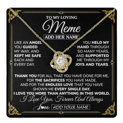 Love Knot Necklace 18K Yellow Gold Finish | 1 | Personalized To My Meme Necklace Gifts Meaningful Gift To Meme From Granddaughter Without You There Is No Me Mothers Day Birthday Custom Gift Box Message Card | https://teecentury.