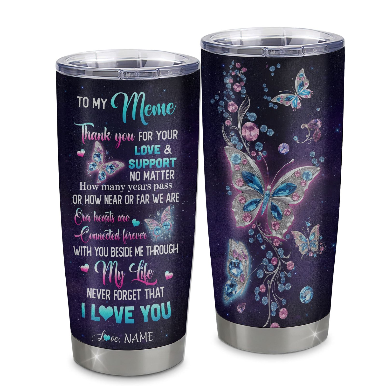 Personalized To My Meme Tumbler From Grandkids Granddaughter Butterfly Thank You For Your Love Meme Gift Birthday Mothers Day Christmas Custom Travel Mug | teecentury
