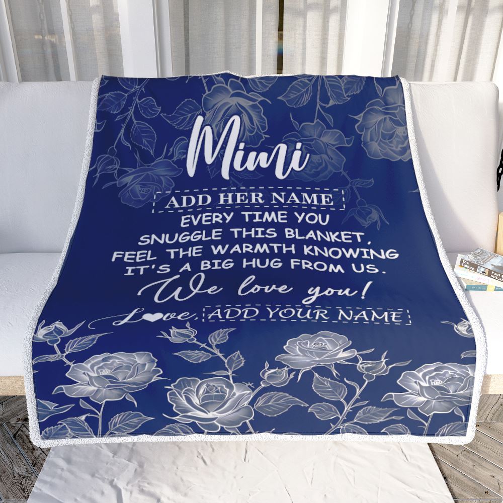 Personalized To My Mimi Gifts Blanket From Granddaughter Grandson Blue Flower Love You Birthday Gifts For Mimi Mothers Day Christmas Mimi Fleece Blanket | teecentury