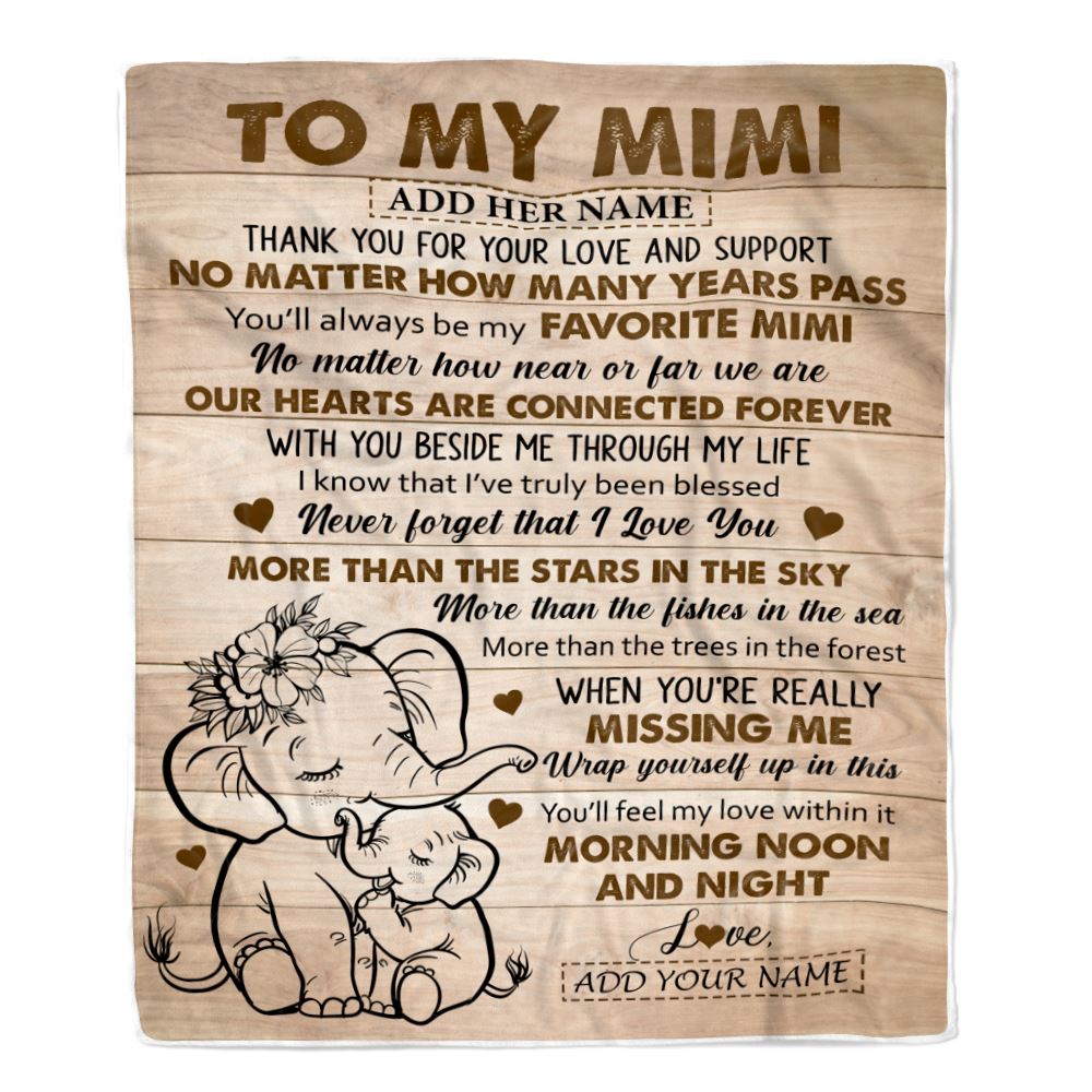 Personalized To My Mimi Gifts Blanket From Granddaughter Grandson Elephant My Favorite Mimi Birthday Gifts Mothers Day Christmas Custom Name Fleece Blanket | teecentury