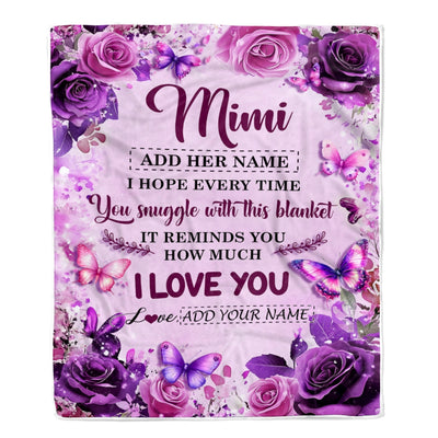 Personalized To My Mimi Gifts Blanket From Granddaughter Grandson Purple Floral Birthday Gifts For Mimi Mothers Day Christmas Custom Fleece Throw Blanket | teecentury