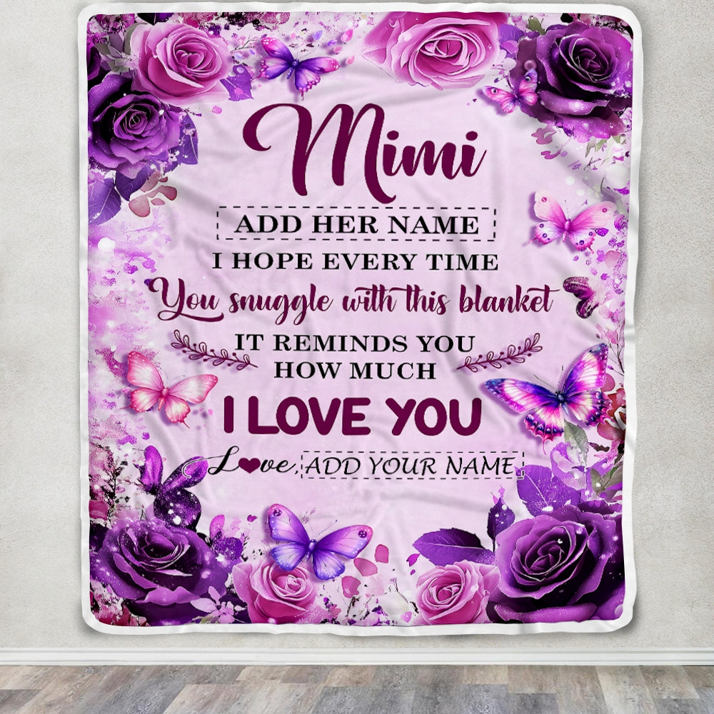 Personalized To My Mimi Gifts Blanket From Granddaughter Grandson Purple Floral Birthday Gifts For Mimi Mothers Day Christmas Custom Fleece Throw Blanket | teecentury
