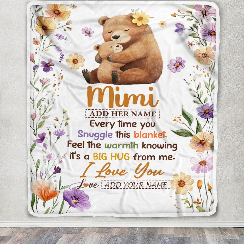 Personalized To My Mimi Gifts From Granddaughter Grandson Blanket Bear Big Hug Birthday Present Gift Idea For Mimi Mothers Day Christmas Custom Fleece Blanket Shirt & Hoodie | teecentury