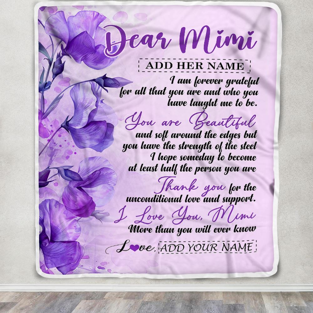 Personalized To My Mimi Gifts From Granddaughter Grandson Blanket Flower You Are Beautiful Gifts For Mimi Mothers Day Birthday Christmas Custom Fleece Blanket | teecentury